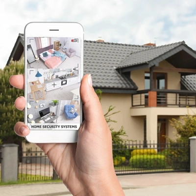Tallahassee vivint phone display of cctv live feed in front of a house